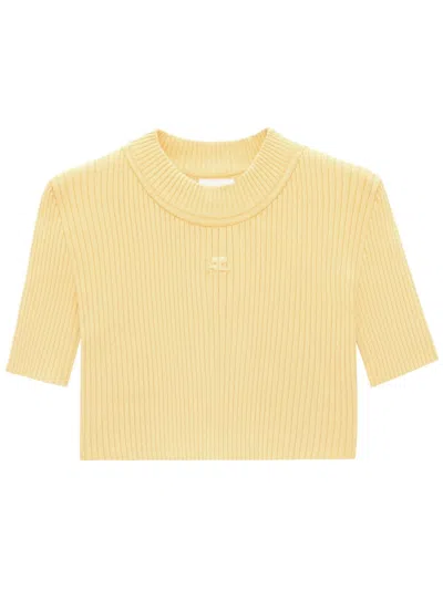 Courrèges Ribbed-knit Crop Top In 黄色