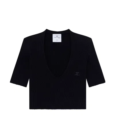 COURRÈGES COURRÈGES V-NECK CROPPED KNITTED TOP