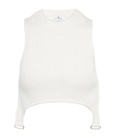 Courrèges Ribbed-knit Cropped Top With Suspenders In White