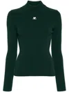 Courrèges Re-edition Rib Knit Mockneck Sweater In Green