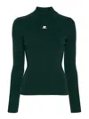 Courrèges Re-edition Rib Knit Mockneck Sweater In Green