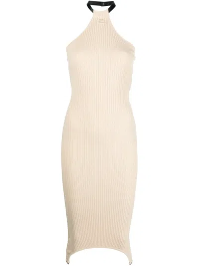 Courrèges Ribbed-knit Halterneck Dress In Neutrals