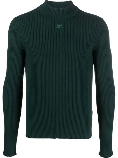 Courrèges Ribbed-knit Jumper In Green