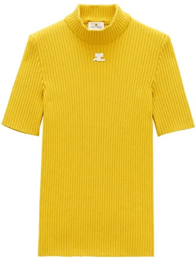 Courrèges Ribbed-knit Logo Top In Yellow