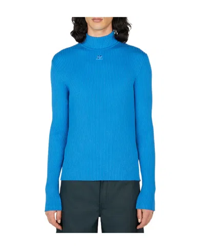 Courrèges Ribbed-knit Mock-neck Jumper In Blue