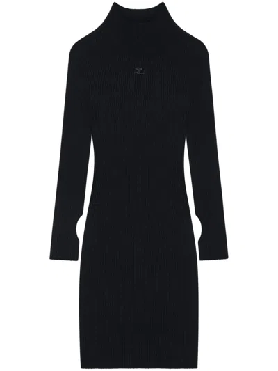 Courrèges Ribbed-knit Mock Neck Mini Dress In Black