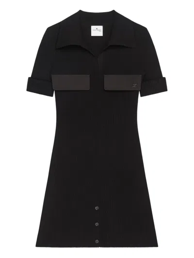 Courrèges Ribbed-knit Polo Mini Dress In Black