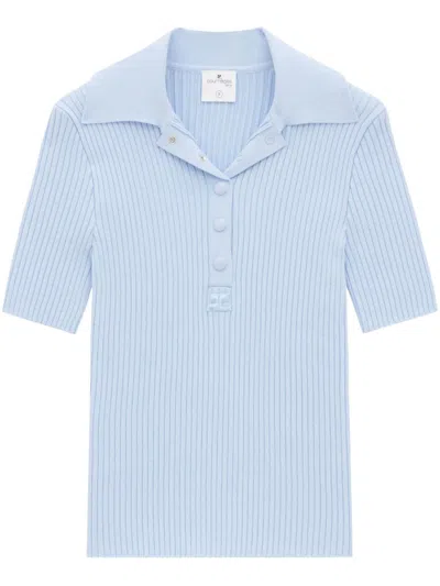 Courrèges Ribbed-knit Polo Shirt In 7005 Sky