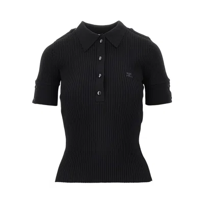 Courrèges Ribbed Knit Polo Shirt In Black