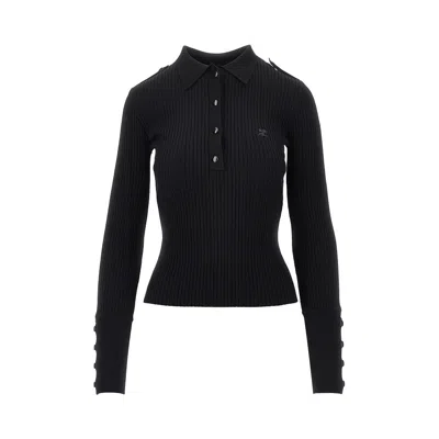 Courrèges Ribbed Knit Polo Shirt In Black