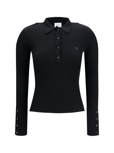 Courrèges Ribbed Knit Polo Shirt In Black