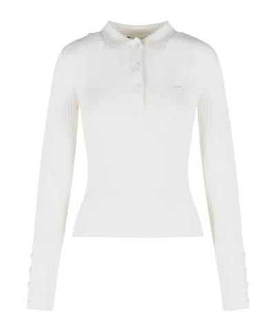 Courrèges Ribbed-knit Polo Shirt In White