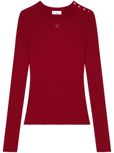 Courrèges Ribbed-knit Press-stud Jumper In Red