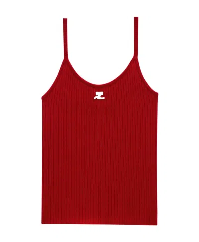 COURRÈGES COURRÈGES LOGO EMBROIDERED RIBBED SLEEVELESS TOP