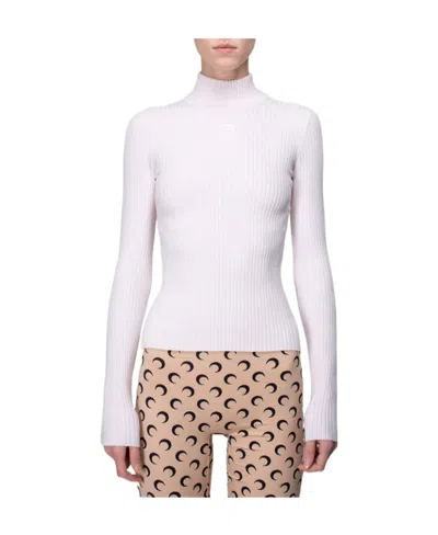 Courrèges Ribbed-knit Roll Neck Jumper In White