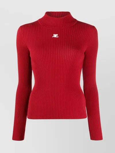 COURRÈGES RIBBED KNIT ROLL NECK SWEATER