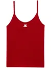 Courrèges Ribbed Knit Scoop Neck Top With Logo Patch In Red