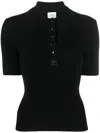 Courrèges Ribbed-knit Short-sleeve Top In Schwarz