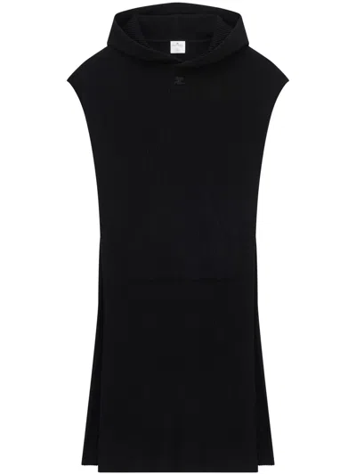 Courrèges Ribbed-knit Sleeveless Hoodie In Black