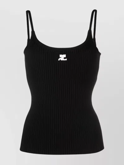 Courrèges Courreges Logo Ribbed-knit Tank Top In Black