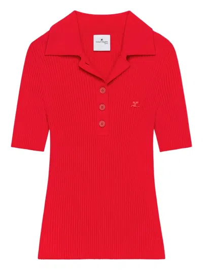 Courrèges Ribbed Knit Sweater In Red