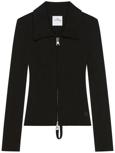 COURRÈGES RIBBED KNIT SWEATER WITH TWO-WAY ZIP