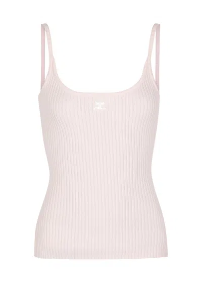 Courrèges Ribbed-knit Tank In Light Pink
