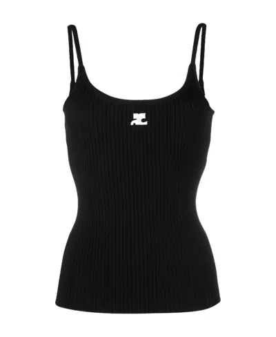 COURRÈGES COURRÈGES LOGO EMBROIDERED RIBBED SLEEVELESS TOP