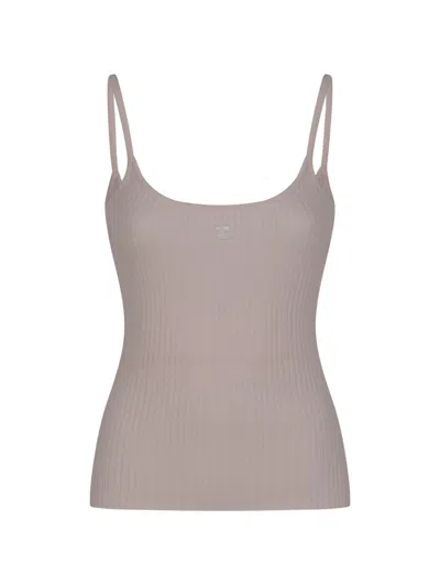 Courrèges Ribbed Knit Tank Top In Brown
