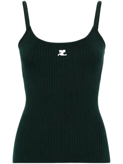 Courrèges Reedition Rib Knit Tank Top In Green