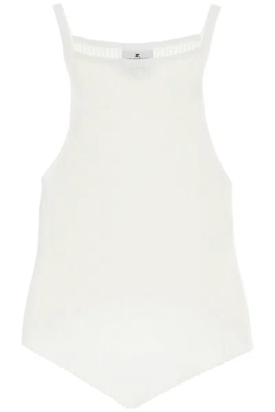 Courrèges "ribbed Knit Tank Top With Pointed Hem In Bianco