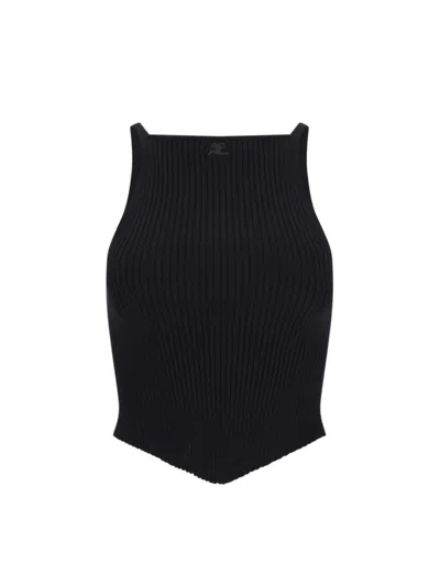 COURRÈGES RIBBED KNIT TOP - BLACK