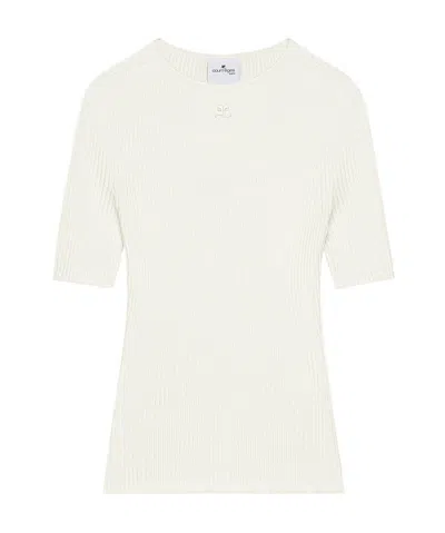 COURRÈGES COURRÈGES LOGO EMBROIDERED RIBBED-KNIT TOP