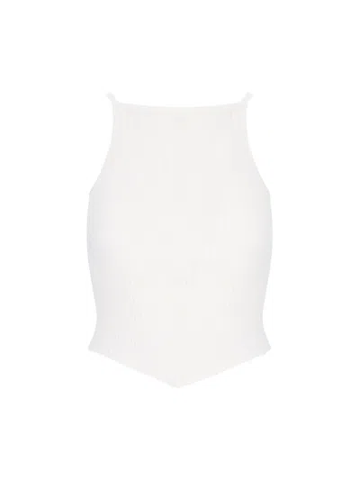 Courrèges Ribbed Knit Top – White