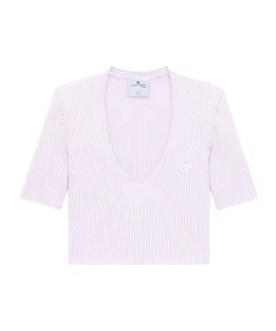 Courrèges Ribbed Knit V-neck Top In White