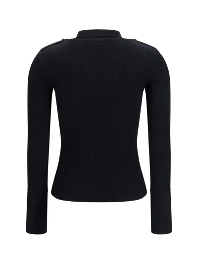 Courrèges Ribbed Knit Viscose Polo Shirt In Black