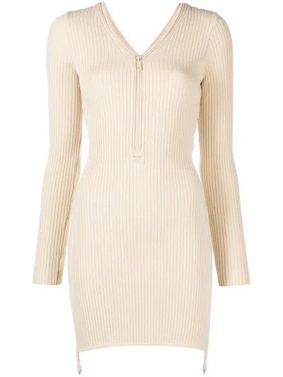 Courrèges Ribbed Knit Mini Dress In Neutrals