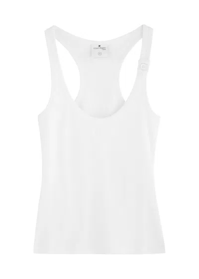 Courrèges Ribbed Logo-embroidered Stretch-cotton Tank In White
