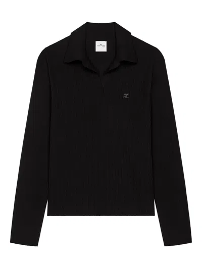 Courrèges Ribbed Logo Polo Shirt In Black