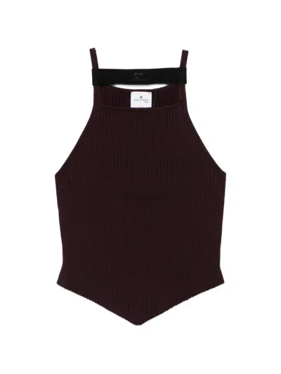 Courrèges Ribbed Logo-patch Top In Brown