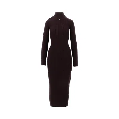 Courrèges Ribbed Long Dress With Snap Buttons In Red