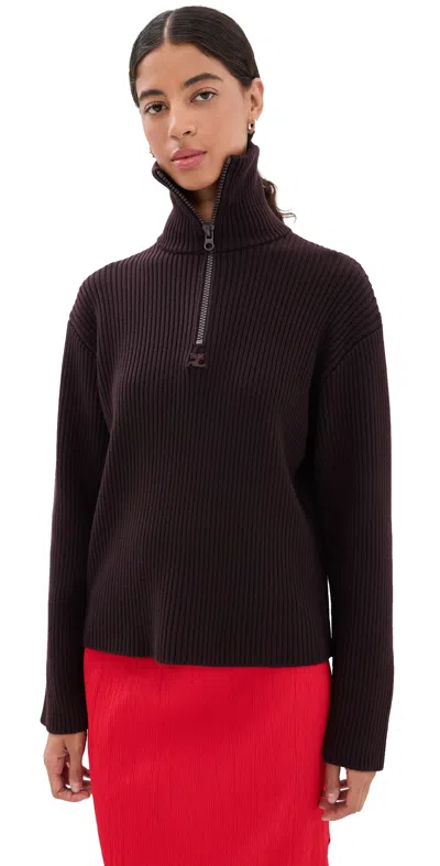 Courrèges Ribbed Merino Wool Trucker Sweater Burnt Red In Brown
