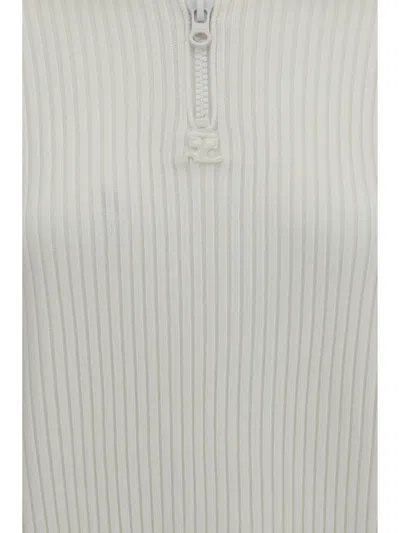 Courrèges Ribbed Merino Wool Zip Sweater In White