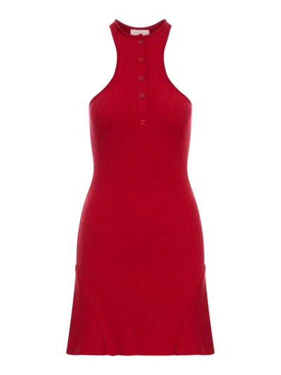 Courrèges Red Scuba Dress With Racerback And Flared Silhouette