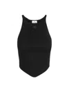 Courrèges Ribbed Mini Top With Pointed Hem And Embroidered Detail In Black