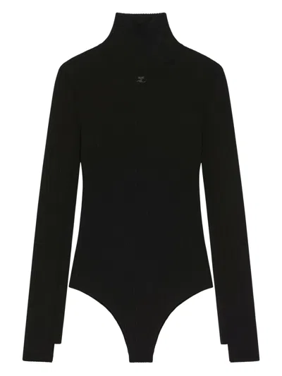 Courrèges Ribbed Mock-neck Bodysuit In Black
