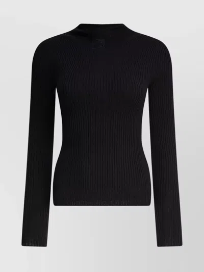 Courrèges Ribbed Mock Neck Knitwear With Long Sleeves In Black