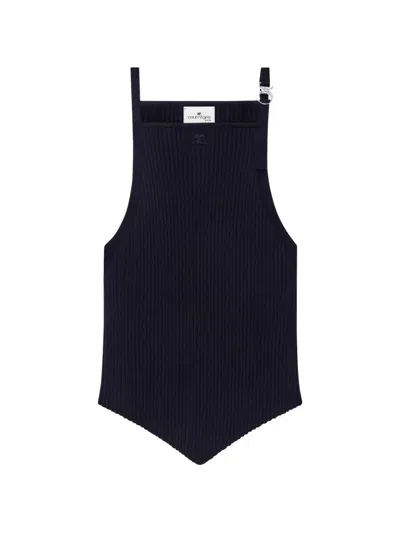 Courrèges Ribbed Pointed-hem Tank Top In Blue
