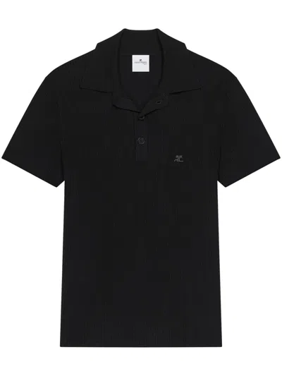 Courrèges Knitted Polo Shirt In Black