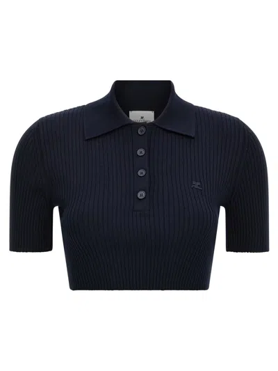 Courrèges Courreges Women Ribbed Polo Shirt In Blue